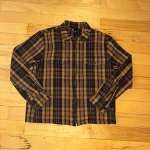 Line of Trade Large Logger Zip Jacket Shacket Utility Plaid Brown Heavyweight